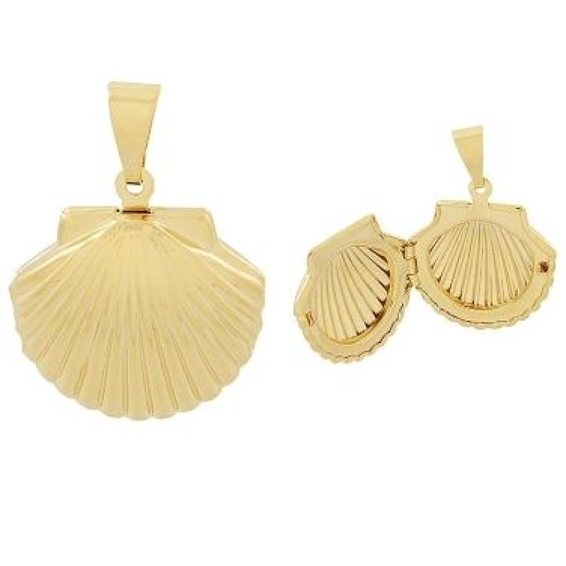 RELICARIO CONCHA GRANDE BANHADO A OURO 18K