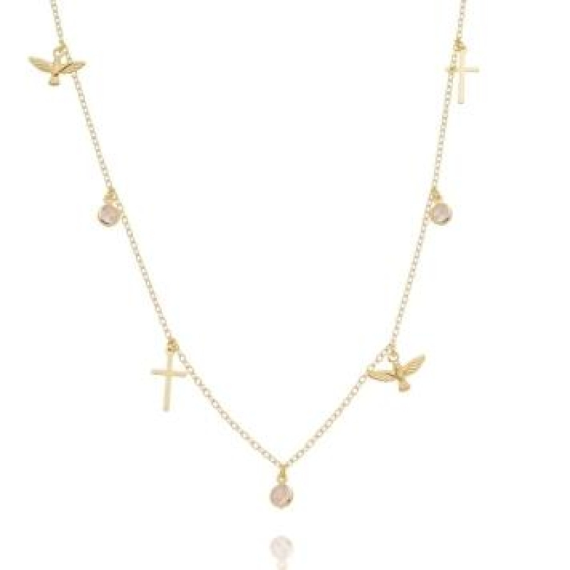RIVIERA CRUZ ESPIRITO SANTO ZIRCÔNIA BANHADO A OURO 18K TAM80CM