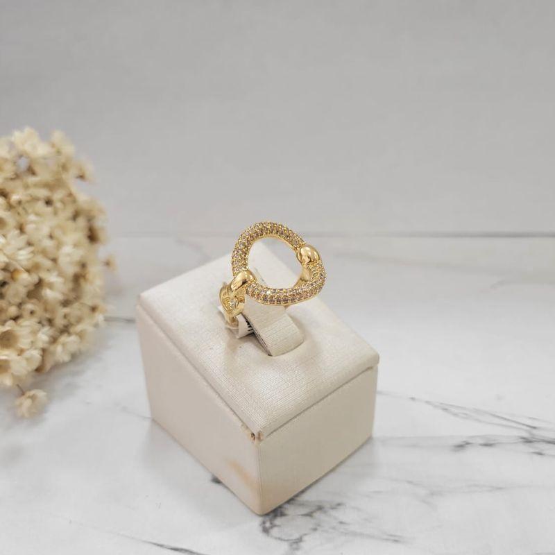 Anel cravejado redondo luxo banhado a ouro 18k
