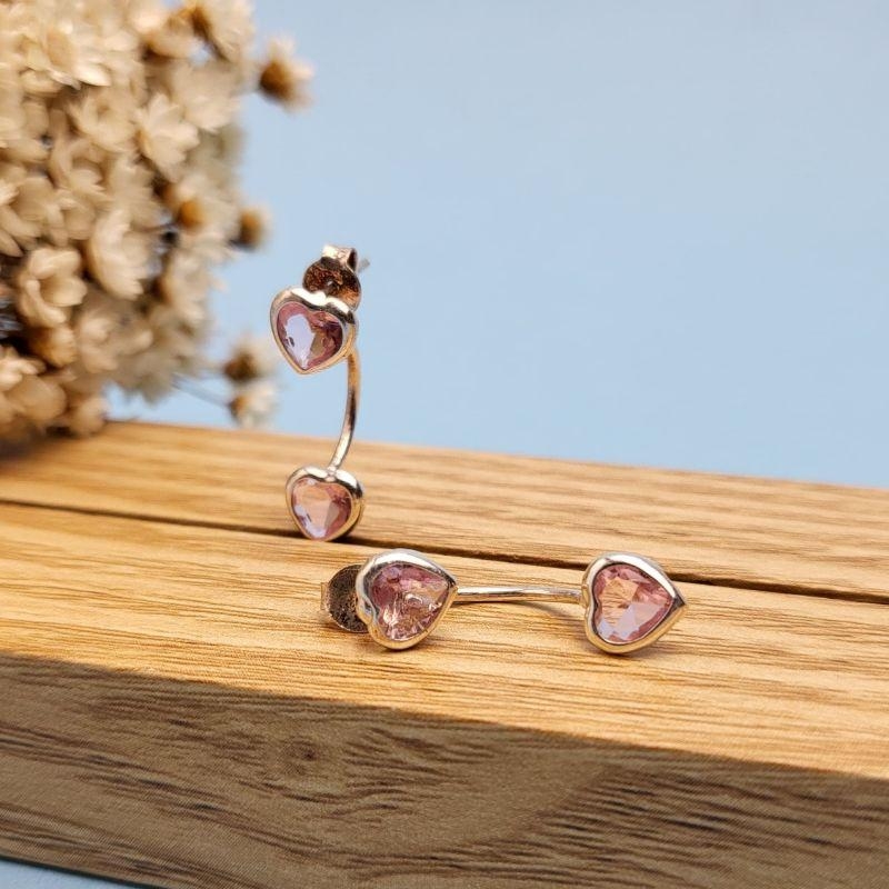 BRINCO DE PRATA 925 CORACAO ROSA 2X1