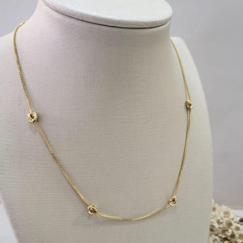 CHOCKER VENEZIANA COM VARIOS NÓS BANHADO A OURO 18K TAM35CM