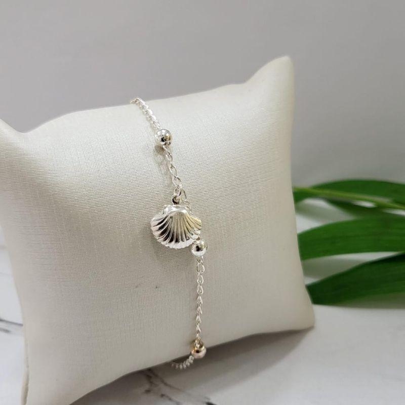 PULSEIRA BOLINHA COM 1 CONCHA PRATA 925 TAM20CM