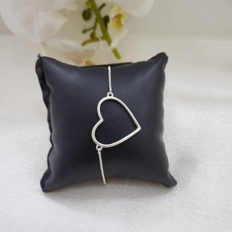 PULSEIRA CORAÇÃO GRANDE VAZADAO PRATA 925 TAM19CM