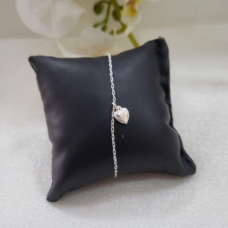 PULSEIRA DE PRATA 925 COM PINGENTE CORAÇÃO CHEIO