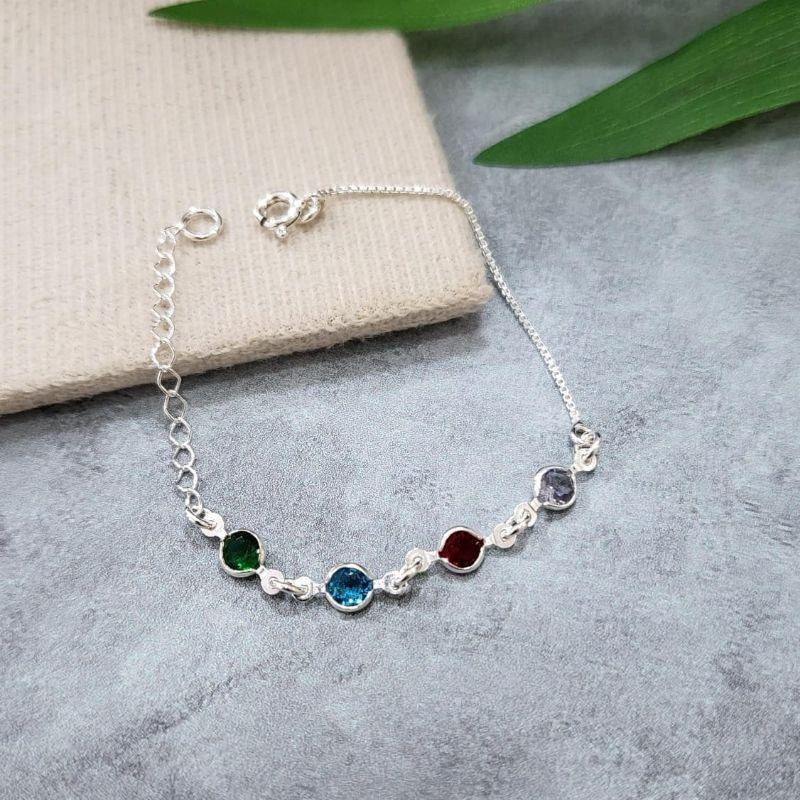 Pulseira infantil com zirconias coloridas prata 925 TAM14CM