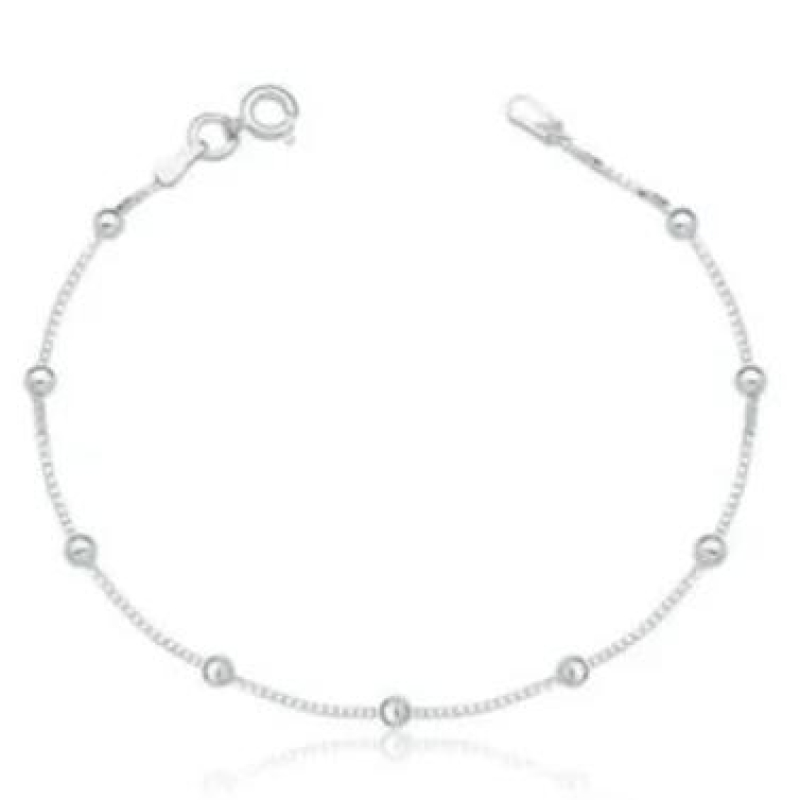 TORNOZELEIRA DE PRATA 925 VENEZIANA COM 9 BOLINHAS TAM26CM