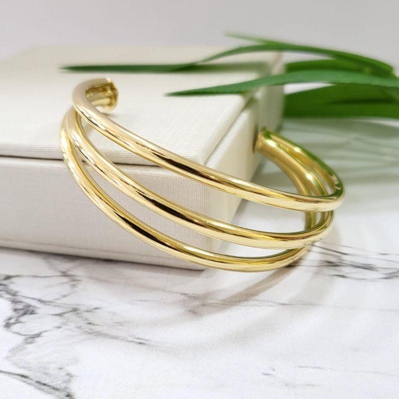 Bracelete tres fios arredondados banhado no ouro 18k