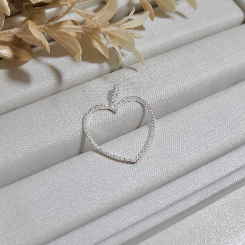 Pingente coracao vazado grande cravejado prata 925