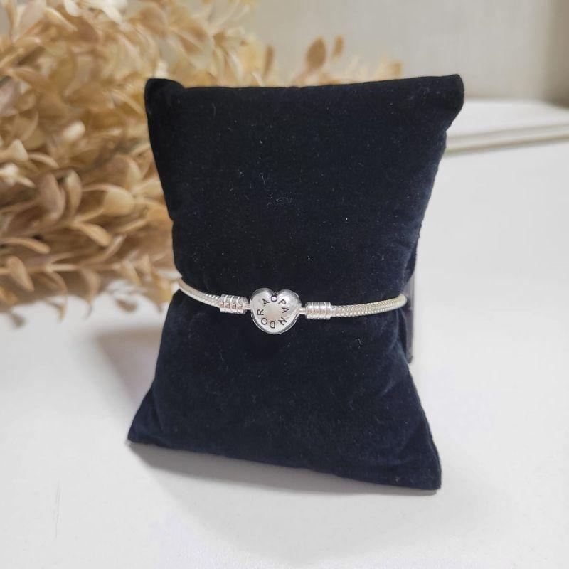 Pulseira pandora com fecho liso coracao prata 925