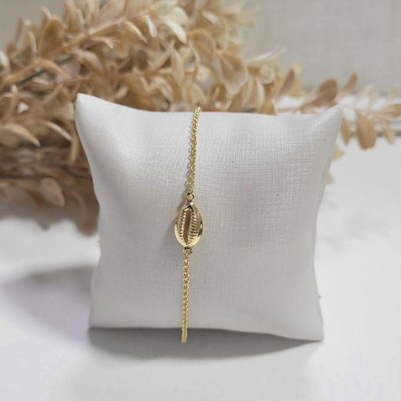 TORNOZELEIRA NO ELO PORTUGUES BUZIOS BANHADA A OURO 18K TAM25CM