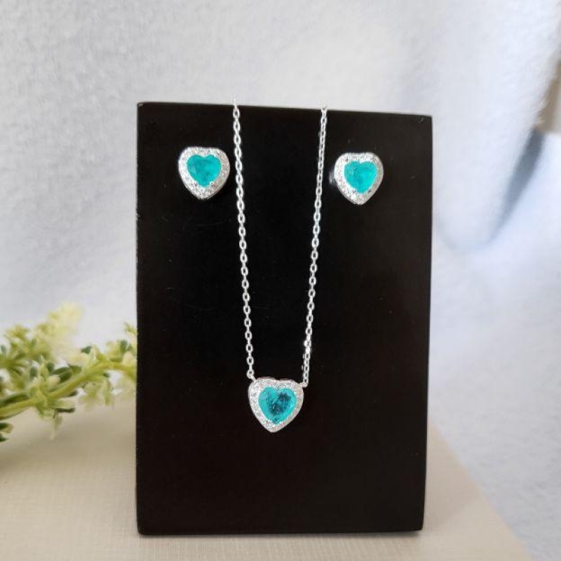 CONJUNTO CORACAO ZIRC PEDRA TIFFANYPRATA