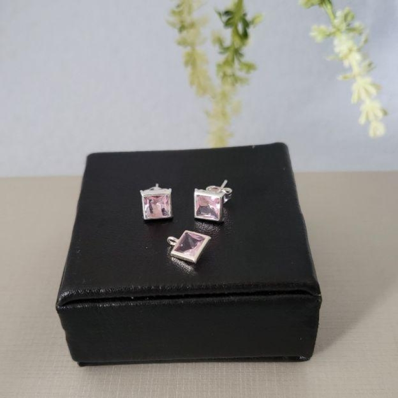 CONJUNTO PEDRA ROSA PRATA