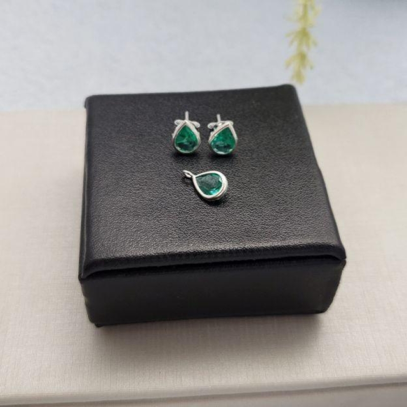 CONJUNTO PEDRA VERDE PRATA