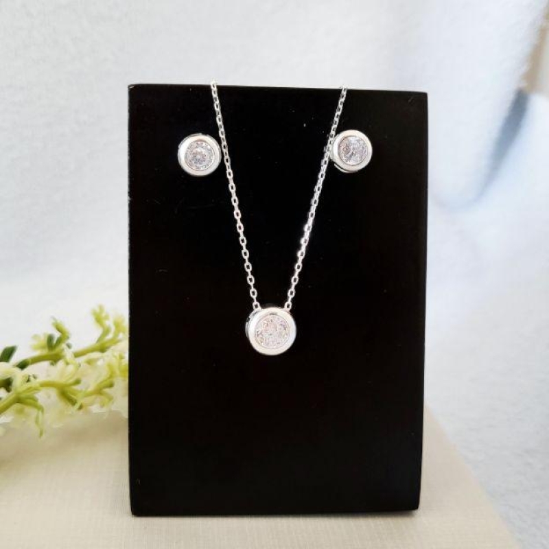 CONJUNTO ZIRC PEDRA CRISTAL PRATA