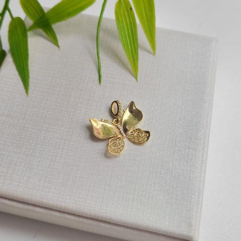 PINGENTE BORBOLETA COM ELO CRAVEJADO BANHADO A OURO 18K