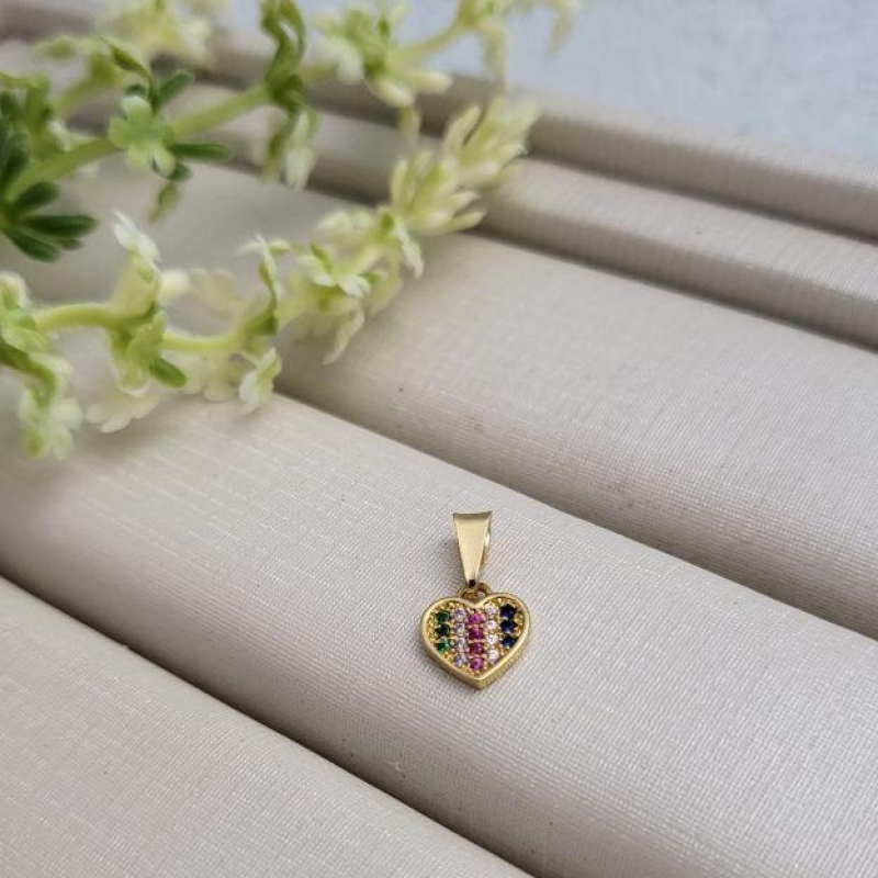 PINGENTE CORAÇÃO ZIRCONIA COLORIDA BANHADO A OURO 18K