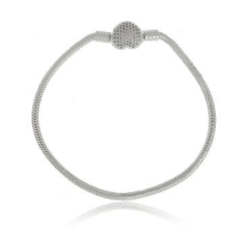 Pulseira pandora fecho coracao cravejado prata 925