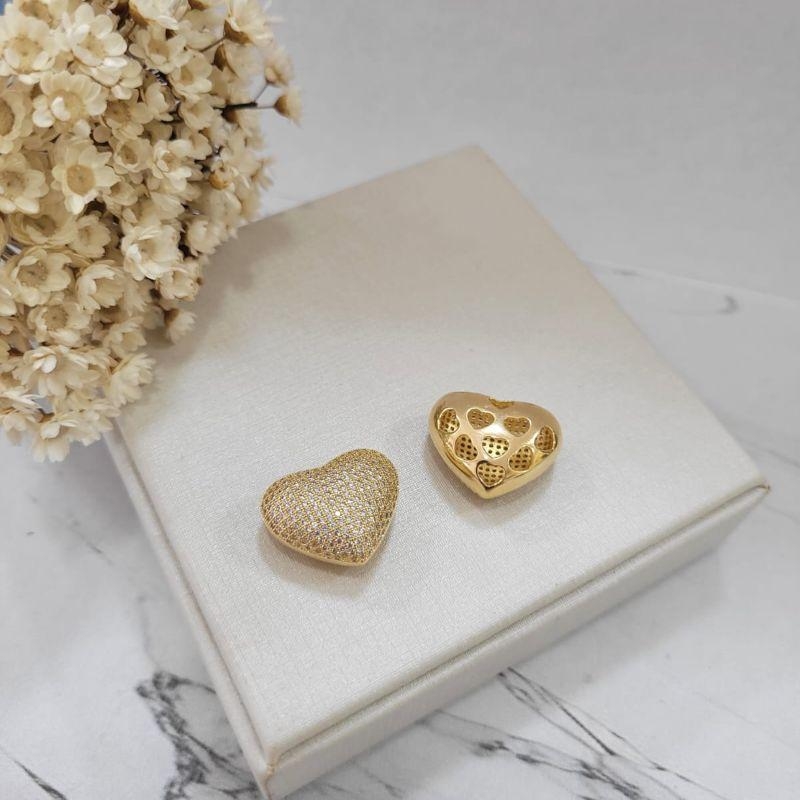 Pingente luxo coracao cheio cravejado banhado a ouro 18k