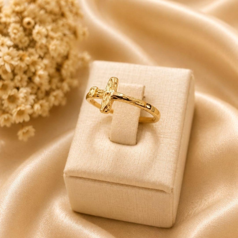 ANEL CRUCIFIXO BANHADO A OURO 18K