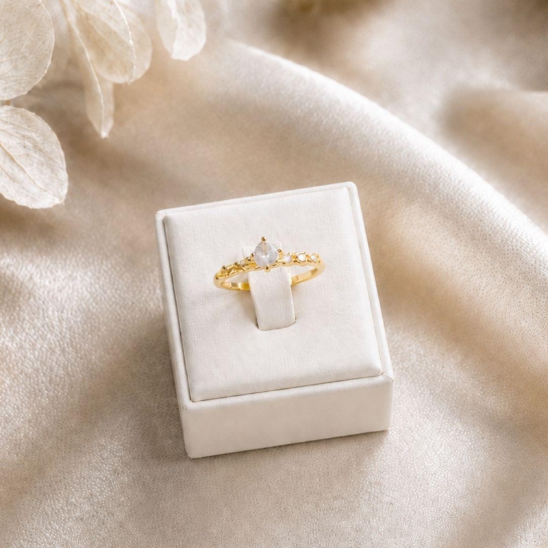Anel solitario aro de corrente  banhado a ouro 18k