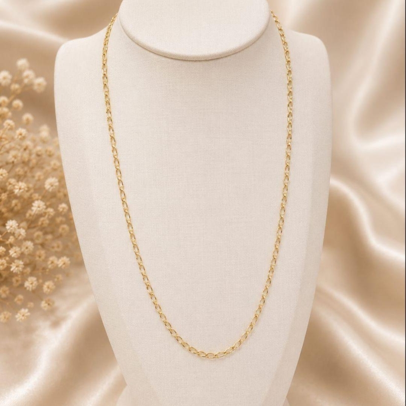CORRENTE ELO LOSANGO  TRABALHADA BANHADA A OURO 18K TAM45CM