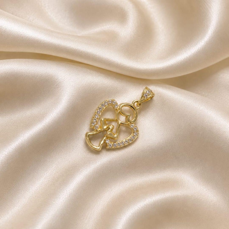 PINGENTE ANJO CRAVEJADO BANHADO A OURO 18K