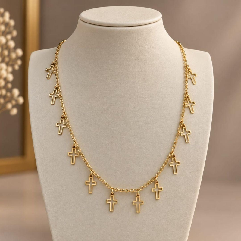 RIVIERA CRUZ TRABALHADA BANHADO A OURO 18K TAM80CM