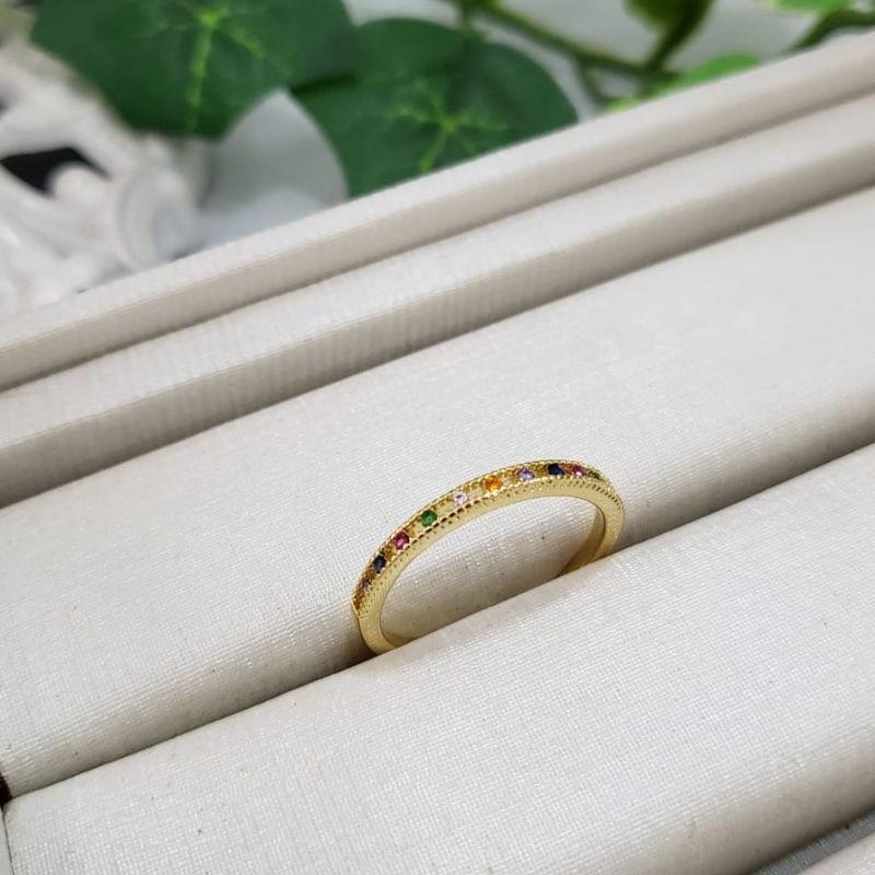 Anel aparador com zirconia multi color banhado a ouro 18K