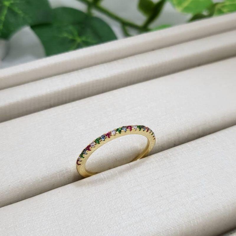 Anel aparador micro zirconia multi color banhado a ouro 18K