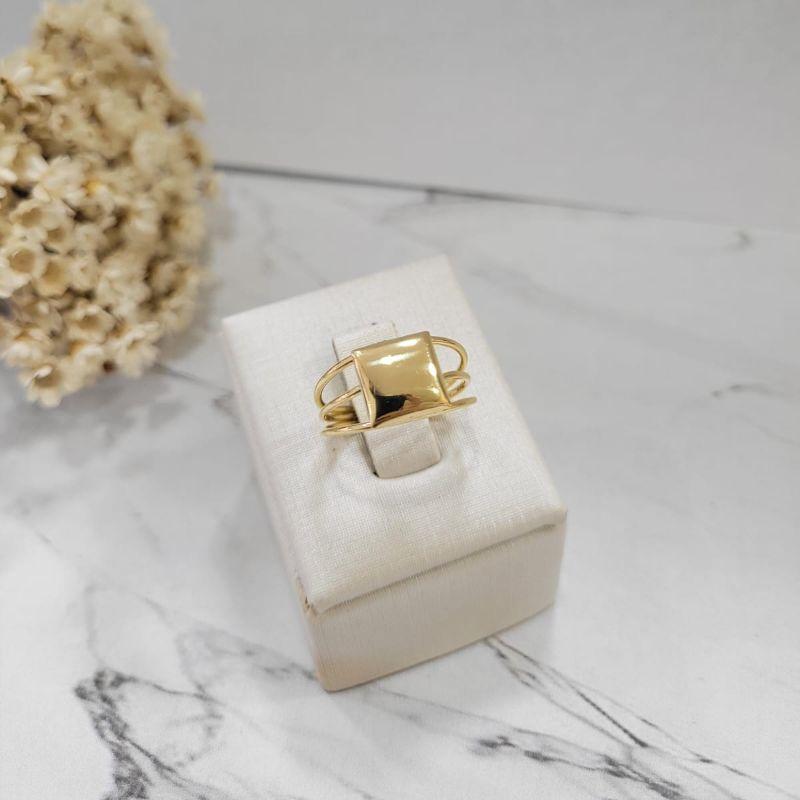Anel aro triplo quadrado cheio e liso banho de ouro 18k