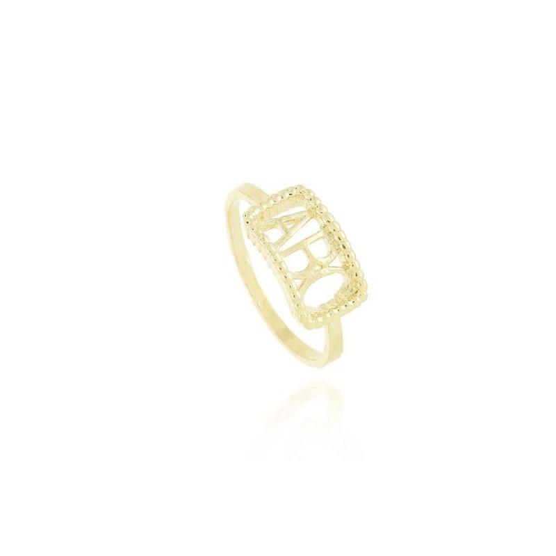 Anel com quadrado ABC  06 banhado a ouro 18k