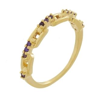 ANEL COM ZIRCONIAS COR AMETISTA BANHADO A OURO 18K