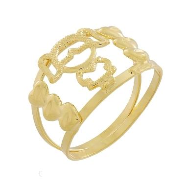 ANEL DIAMANTADO COM CORAÇÕES NAS LATERAIS E UMA MENINA NO MEIO BANHADO A OURO 18K