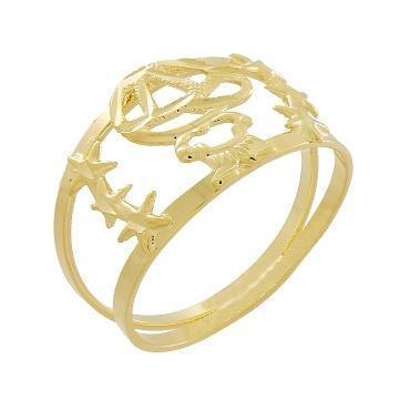 ANEL DIAMANTADO COM ESTRELAS NAS LATERAIS E UM MENINO NO MEIO BANHADO A OURO 18K