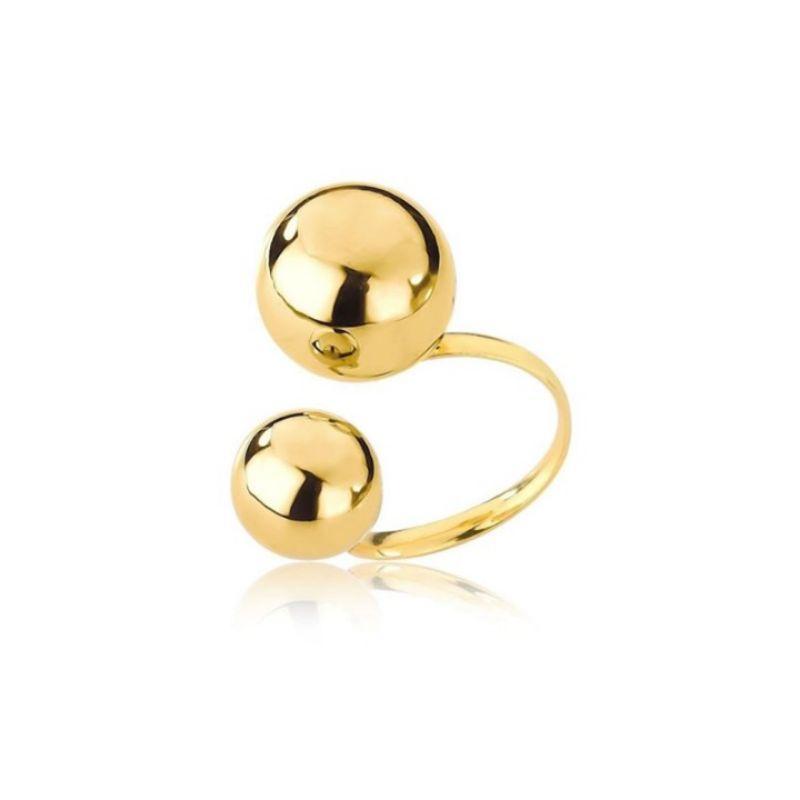 Anel duas bolas de 12 e 10mm regulavel banhado a ouro 18k