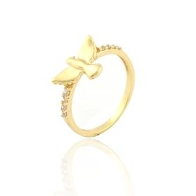 ANEL ESPIRITO SANTO COM LATERAIS EM ZIRCÔNIA BANHADO A OURO 18K