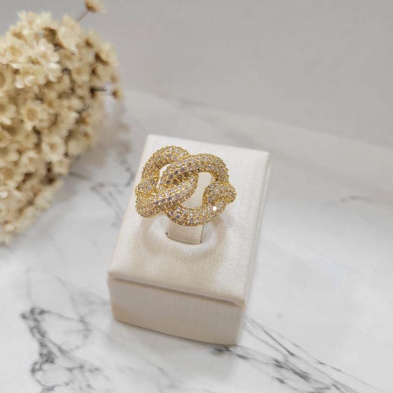 Anel luxo elos cravejados micro zirconia estilo corrente banhado a ouro 18k