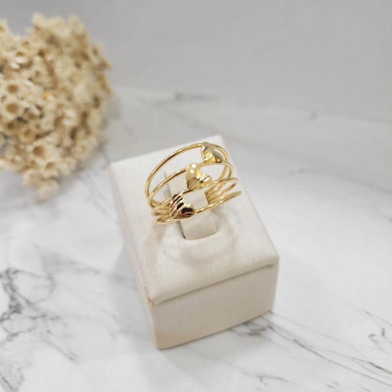 Anel ourinho com 3 coracoes cheios pequenos banhado a ouro 18k