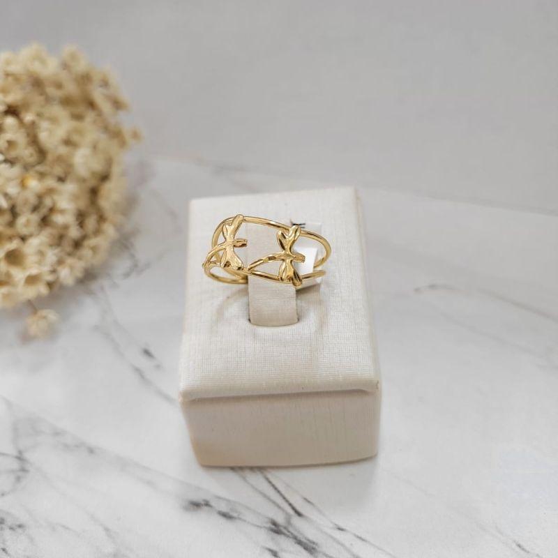 ANEL OURINHO COM DUAS LIBELULAS BANHADO A OURO 18K