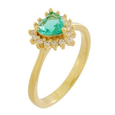 ANEL PEDRA CORACAO COR RUBI COM LATERAIS CRAVEJADOS BANHADO A OURO 18K