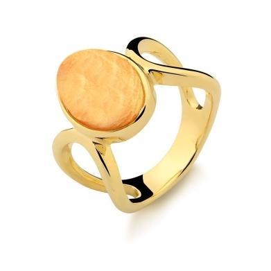 ANEL PEDRA OVAL CRISTALJASPE BANHADO A OURO 18K