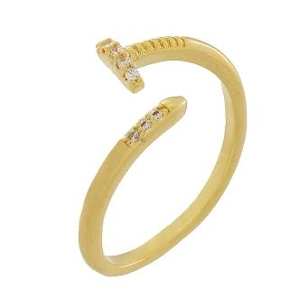 Anel prego cravejado banhado a ouro 18k