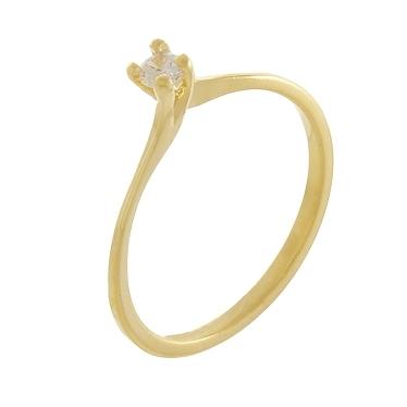 Anel solitário pequeno com zirconia 4 garras fio achatado banhado a ouro 18K