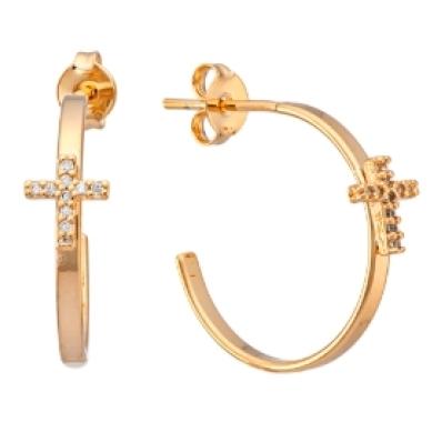 ARGOLA COM CUZ CRAVEJADA PEQUENA BANHADA A OURO 18K