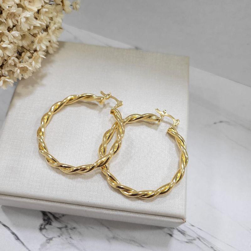 ARGOLA TRANCADA FECHO ITALIANO 4,5CM REDONDA FECHADA BANHADO A OURO 18K