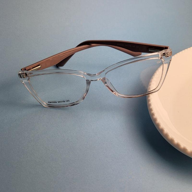Armacao para oculos de grau quadrado cor transparente com perna rose