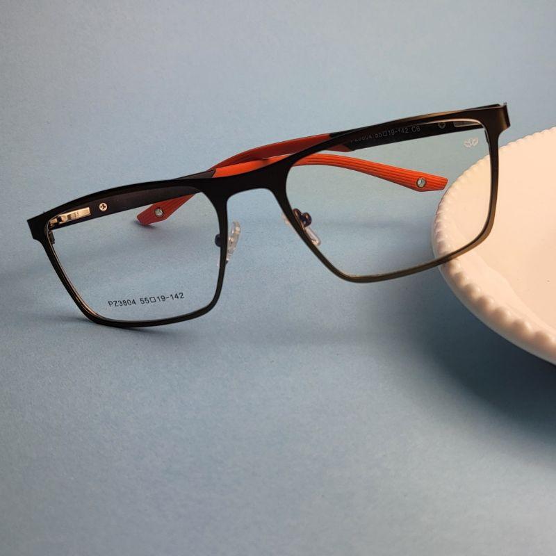 Armacao para oculos de grau quadrado masculino parafusado ferro bronze perna preta com laranja