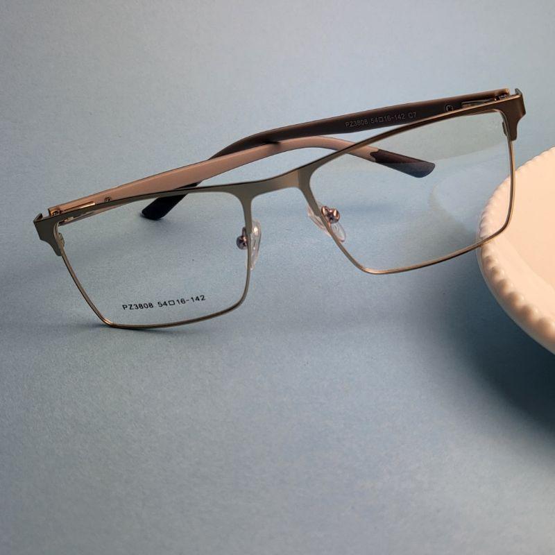 Armacao para oculos de grau quadrado parafusado grafite perna azul
