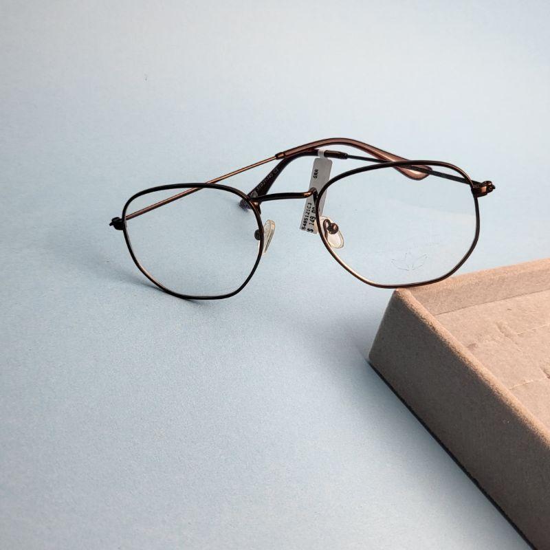 Armacao para oculos de grau todo no metal com plaquetas feminino hexagonal na cor marrom
