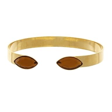 Bracelete liso largo com duas pedras na cor marrom banhado a ouro 18k